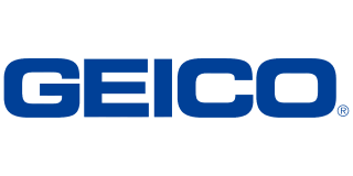 The image showcases the GEICO logo in bold blue capital letters against a pristine white background, hinting subtly at the precision and reliability associated with services like The Hail Squad.