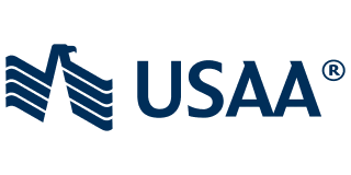 The USAA logo features a stylized eagle with stripes next to the text "USAA" in blue, symbolizing strength and unity. Learn more about The Hail Squad and their commitment to excellence as part of this trusted brand.