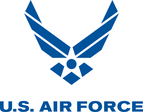 U.S. Air Force logo showcasing a stylized blue eagle with outstretched wings soaring above the text "U.S. Air Force," symbolizing pride and dedication to protecting our home.