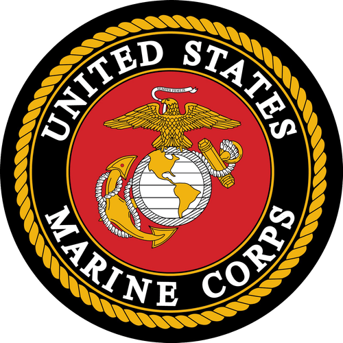 The United States Marine Corps emblem, a proud symbol of home and service, showcases an eagle, globe, and anchor on a red background. It is encircled by a rope border with the text "United States Marine Corps," embodying the strength and unity of those who defend our nation.